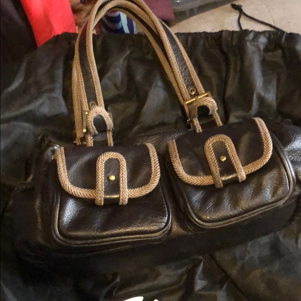 EUC Clark’s brown leather, tweed detail bag 💼